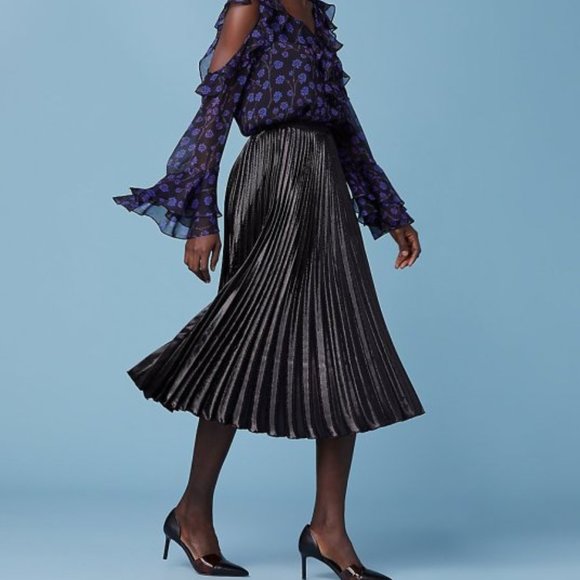 DVF Heavyn Pleated metallic Crepe Shimmer Skirt 6